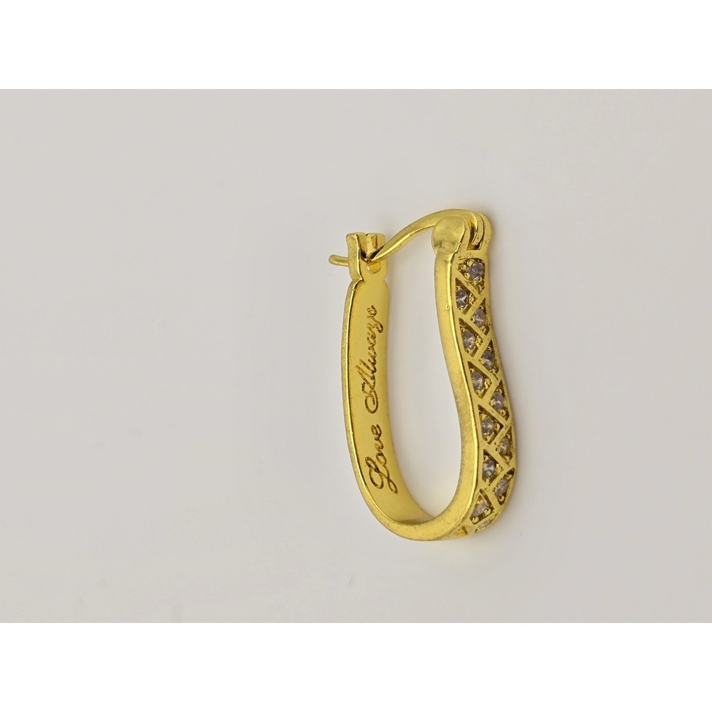 LOVE ALWAYS Signed‎ 18k Yellow Gold Plate Crystal Hoop Earrings FREE $HIPPING!!